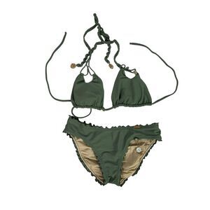 Luli Fama Cosita Buena XS Bikini Olive Cheeky Bottom Triangle Top